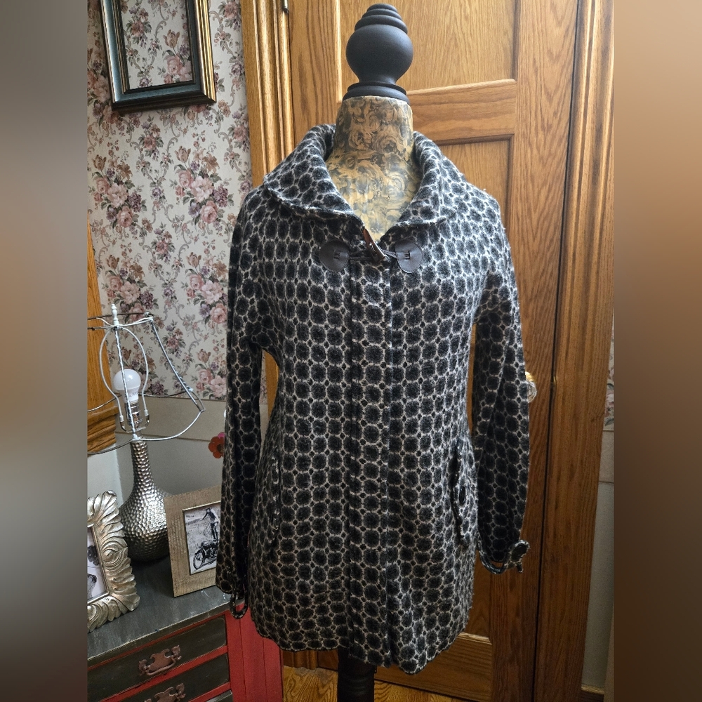 Chic Black and Grey Pea Coat/Sweater, L/XL
